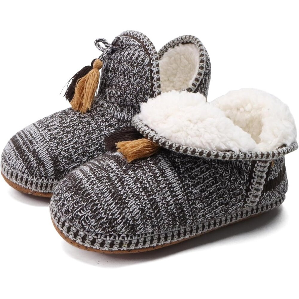 ⚡Women Brown Cotton Knit Faux Cashmere Quilted Warm Ankle Indoor Boots